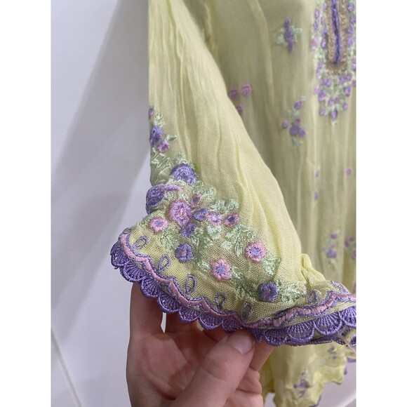 Agha Noor Afghanoor Yellow & Purple Embroidered Dress Size Medium Floral Lined - Picture 6 of 10